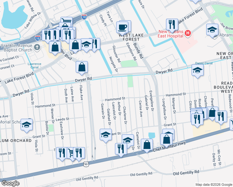 map of restaurants, bars, coffee shops, grocery stores, and more near 4826 Arthur Drive in New Orleans