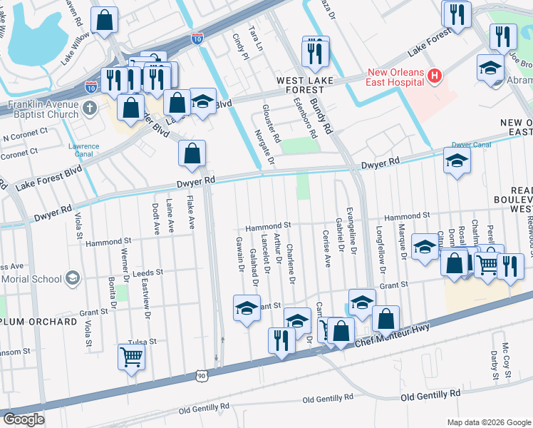 map of restaurants, bars, coffee shops, grocery stores, and more near 4826 Arthur Drive in New Orleans