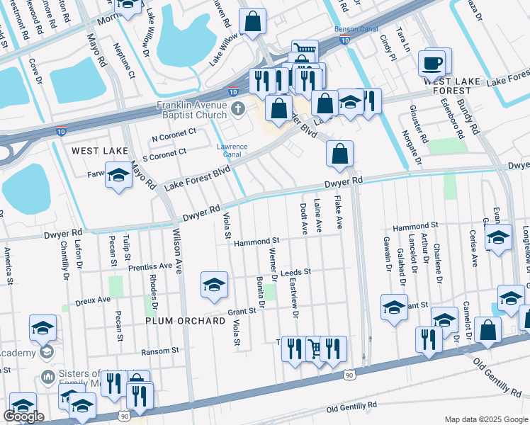 map of restaurants, bars, coffee shops, grocery stores, and more near 4914 Werner Drive in New Orleans
