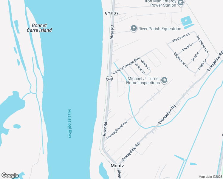 map of restaurants, bars, coffee shops, grocery stores, and more near 18128 River Road in Montz