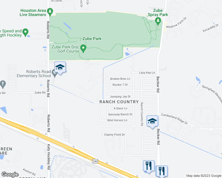 map of restaurants, bars, coffee shops, grocery stores, and more near 24418 Beef Canyon Drive in Hockley