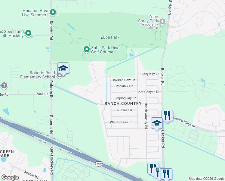 map of restaurants, bars, coffee shops, grocery stores, and more near 24426 Beef Canyon Drive in Hockley