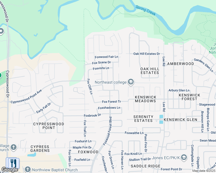 map of restaurants, bars, coffee shops, grocery stores, and more near 20803 Fox Trot Court in Humble