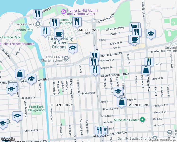 map of restaurants, bars, coffee shops, grocery stores, and more near 6218 Vermillion Boulevard in New Orleans