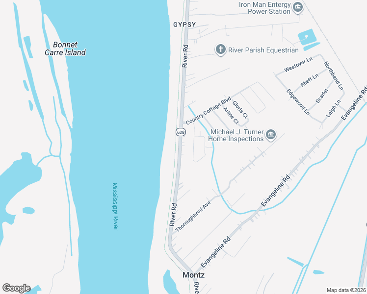 map of restaurants, bars, coffee shops, grocery stores, and more near 18128 River Road in Montz