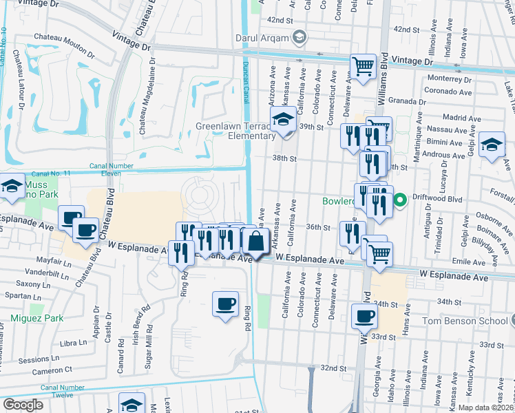 map of restaurants, bars, coffee shops, grocery stores, and more near 3618 Arizona Avenue in Kenner