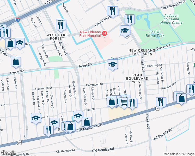 map of restaurants, bars, coffee shops, grocery stores, and more near in New Orleans