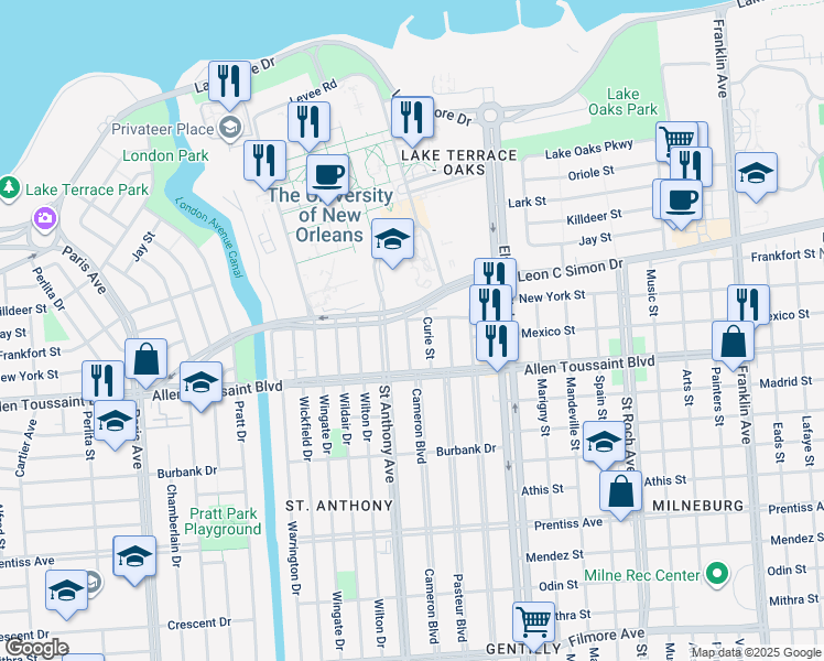map of restaurants, bars, coffee shops, grocery stores, and more near in New Orleans