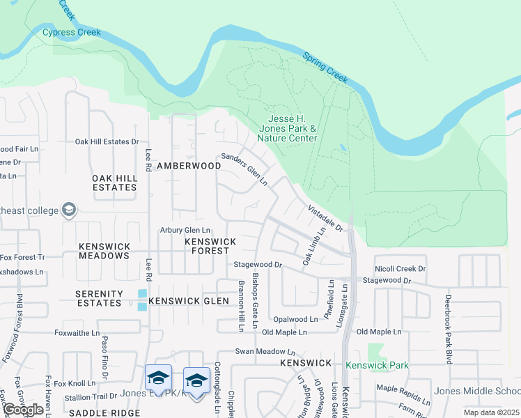map of restaurants, bars, coffee shops, grocery stores, and more near 8222 Sanders Glen Lane in Humble
