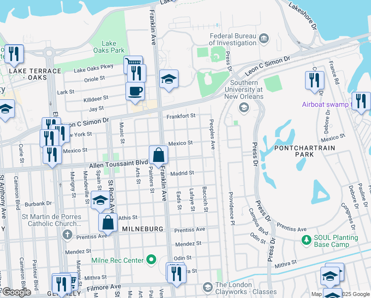 map of restaurants, bars, coffee shops, grocery stores, and more near 6226 Lafaye Street in New Orleans