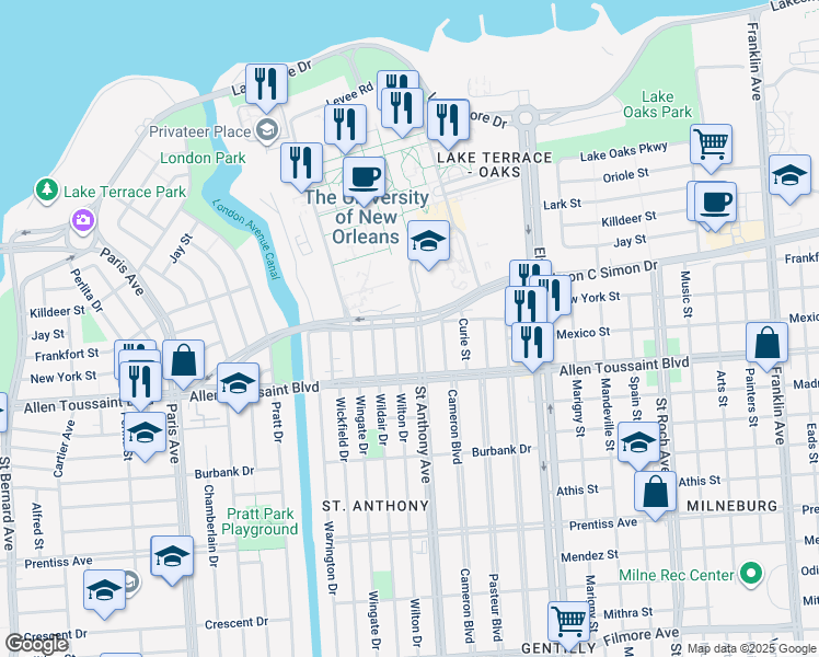 map of restaurants, bars, coffee shops, grocery stores, and more near in New Orleans
