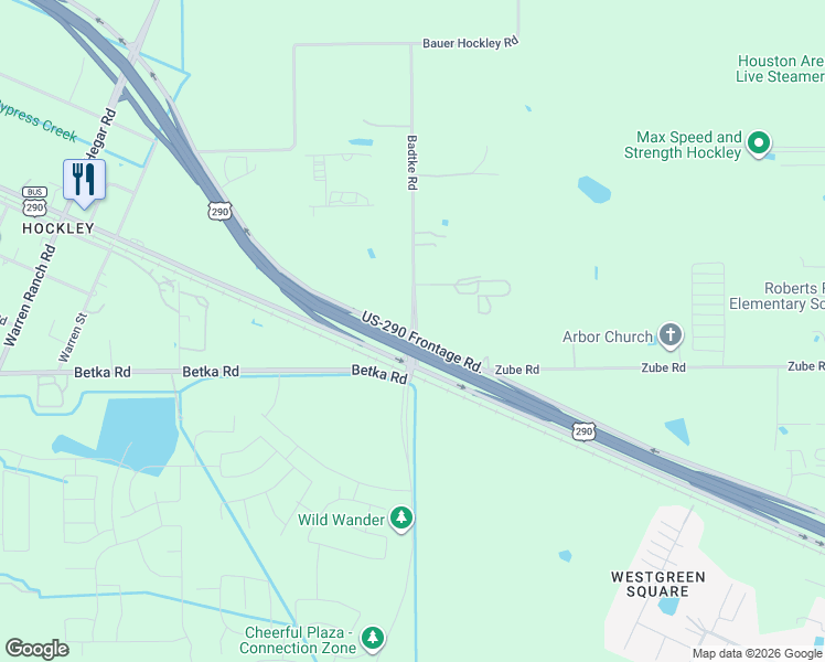 map of restaurants, bars, coffee shops, grocery stores, and more near 17245 Badtke Road in Hockley