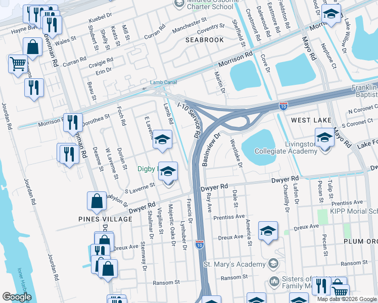 map of restaurants, bars, coffee shops, grocery stores, and more near 6540 I-10 Service Road in New Orleans