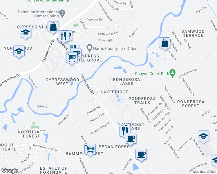 map of restaurants, bars, coffee shops, grocery stores, and more near 217 Woerner Road in Houston