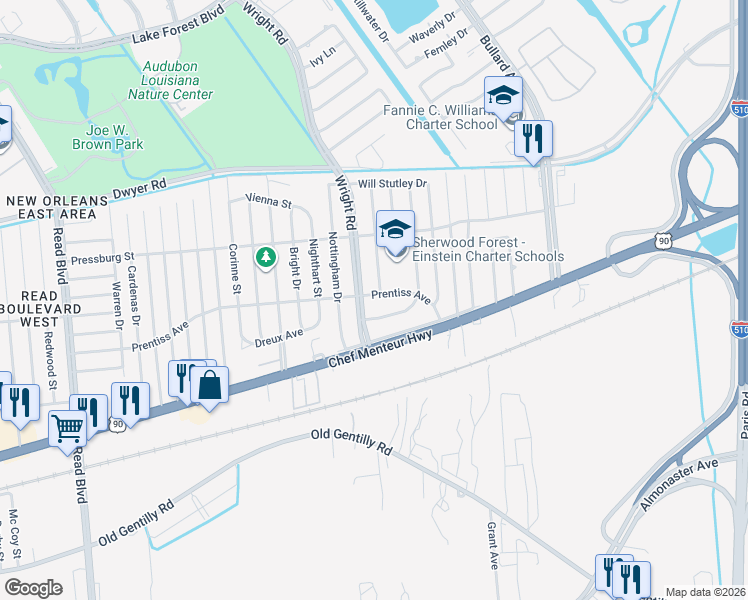 map of restaurants, bars, coffee shops, grocery stores, and more near 1130 Prentiss Avenue in New Orleans