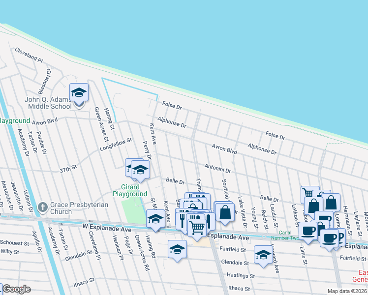 map of restaurants, bars, coffee shops, grocery stores, and more near 4733 Chastant Street in Metairie