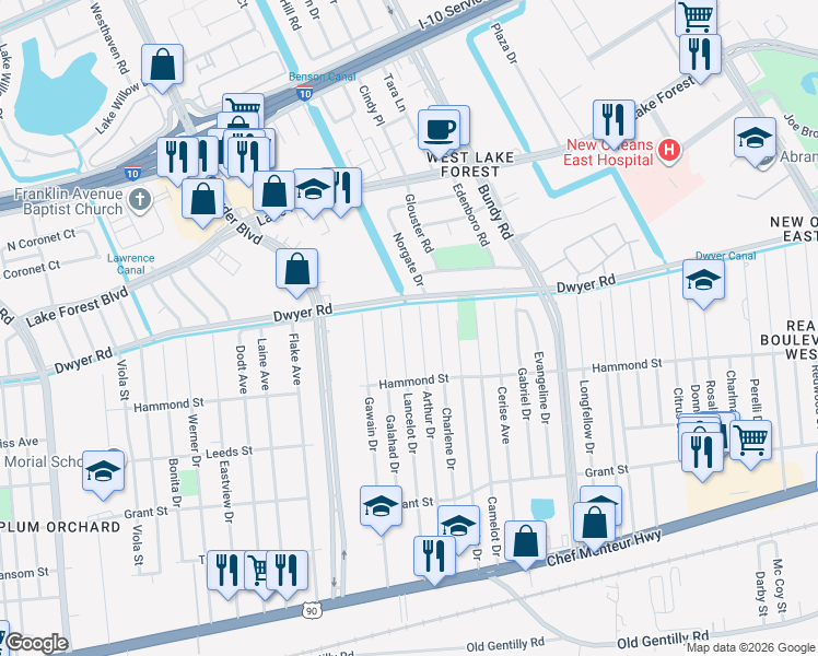 map of restaurants, bars, coffee shops, grocery stores, and more near 4934 Arthur Drive in New Orleans