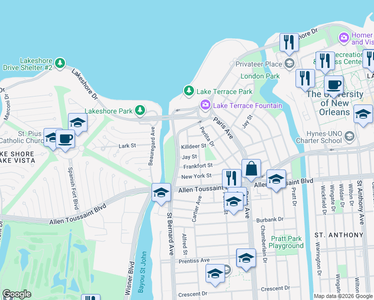 map of restaurants, bars, coffee shops, grocery stores, and more near 6401 Saint Bernard Avenue in New Orleans