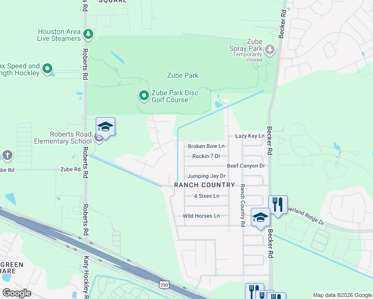 map of restaurants, bars, coffee shops, grocery stores, and more near 24422 Broken Bow Drive in Hockley