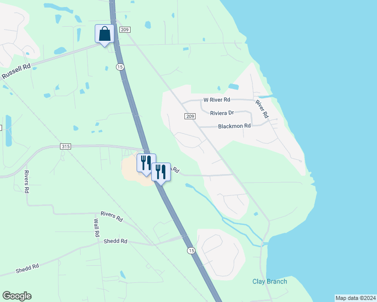 map of restaurants, bars, coffee shops, grocery stores, and more near 3088 Five Oaks Lane in Green Cove Springs