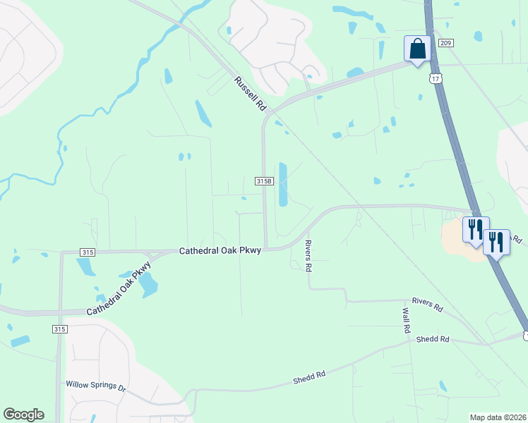map of restaurants, bars, coffee shops, grocery stores, and more near 1670 County Road 315B in Green Cove Springs
