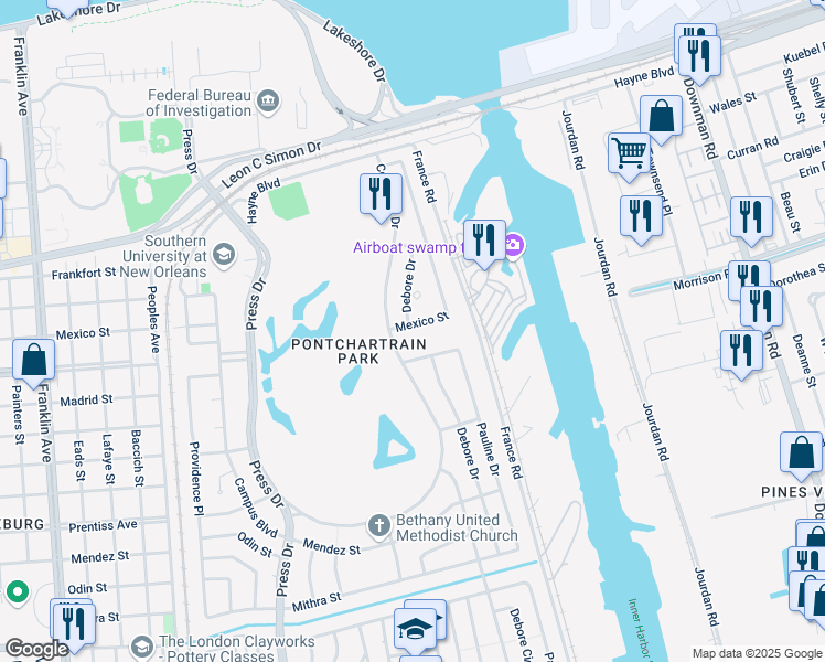 map of restaurants, bars, coffee shops, grocery stores, and more near 4930 Mexico Street in New Orleans