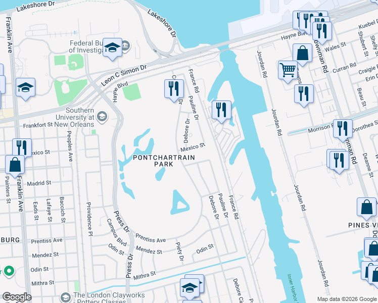 map of restaurants, bars, coffee shops, grocery stores, and more near 4930 Mexico Street in New Orleans