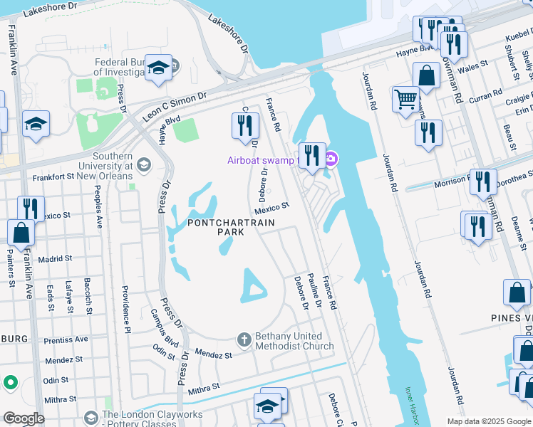 map of restaurants, bars, coffee shops, grocery stores, and more near 4930 Mexico Street in New Orleans