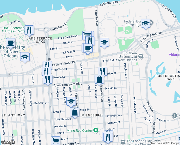 map of restaurants, bars, coffee shops, grocery stores, and more near 6317 Arts St in New Orleans