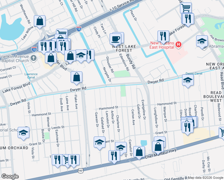 map of restaurants, bars, coffee shops, grocery stores, and more near 4934 Arthur Drive in New Orleans