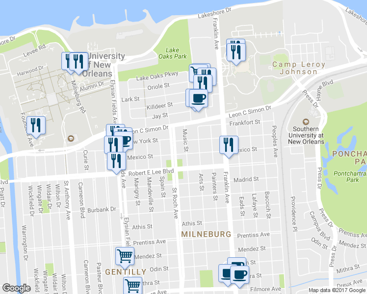 map of restaurants, bars, coffee shops, grocery stores, and more near 6322 Music Street in New Orleans