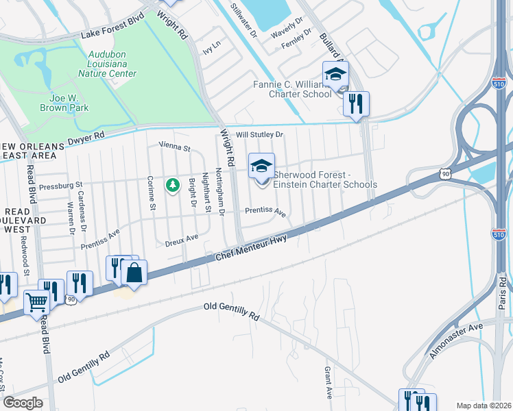 map of restaurants, bars, coffee shops, grocery stores, and more near 1130 Prentiss Avenue in New Orleans