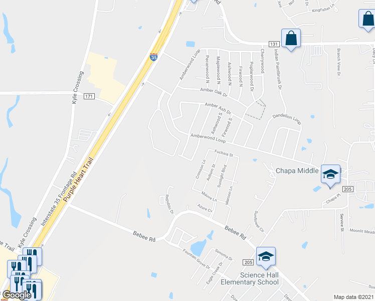 map of restaurants, bars, coffee shops, grocery stores, and more near 116 Pecanwood South in Kyle