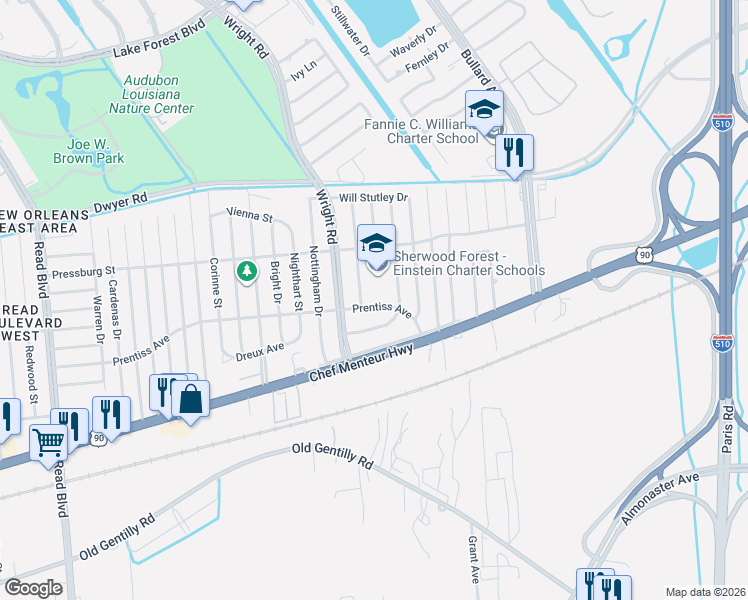 map of restaurants, bars, coffee shops, grocery stores, and more near 1130 Prentiss Avenue in New Orleans