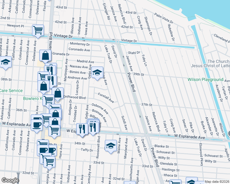 map of restaurants, bars, coffee shops, grocery stores, and more near 59 Schill Ave in Kenner