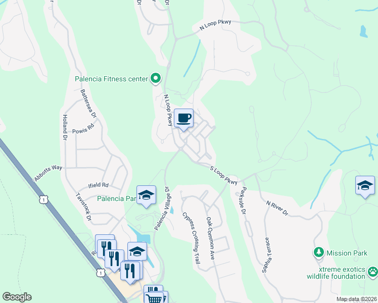 map of restaurants, bars, coffee shops, grocery stores, and more near 622 South Loop Parkway in St. Augustine
