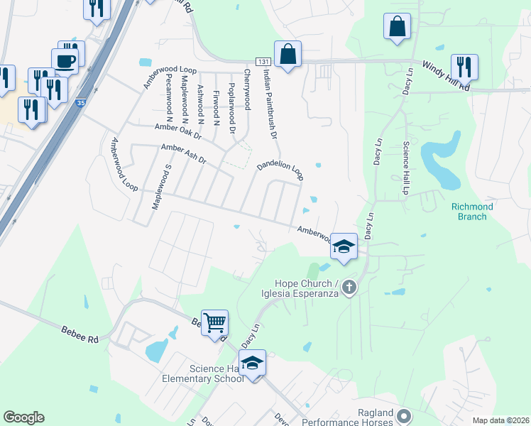 map of restaurants, bars, coffee shops, grocery stores, and more near 340 Prairie Verbena Drive in Kyle