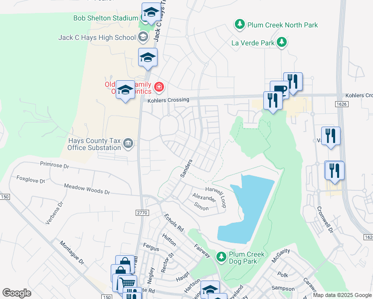 map of restaurants, bars, coffee shops, grocery stores, and more near 2048 Herzog in Kyle