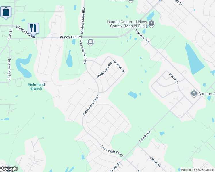 map of restaurants, bars, coffee shops, grocery stores, and more near 144 Tailwind Drive in Kyle