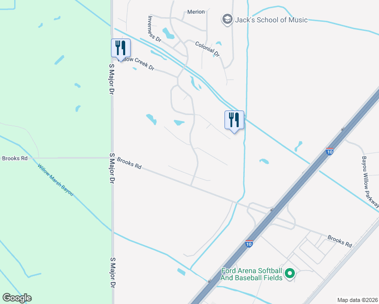 map of restaurants, bars, coffee shops, grocery stores, and more near 7485 Prestwick Circle in Beaumont