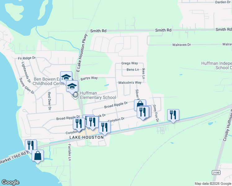 map of restaurants, bars, coffee shops, grocery stores, and more near 751 Cherry Valley Drive in Huffman