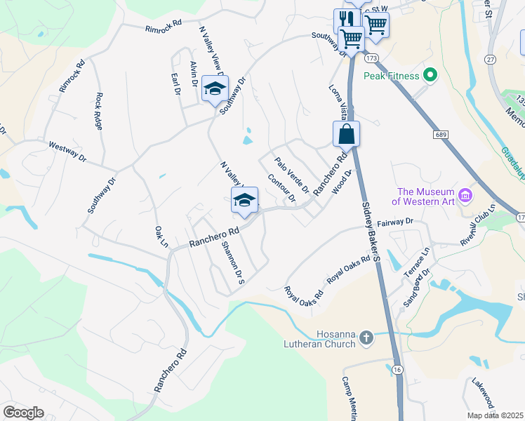 map of restaurants, bars, coffee shops, grocery stores, and more near 100 North Valley View Drive in Kerrville
