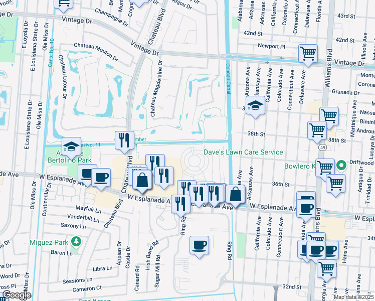map of restaurants, bars, coffee shops, grocery stores, and more near 1326 West Esplanade Avenue in Kenner