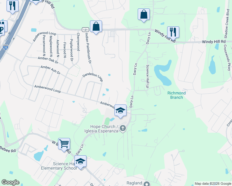 map of restaurants, bars, coffee shops, grocery stores, and more near 245 Peppergrass Cove in Kyle