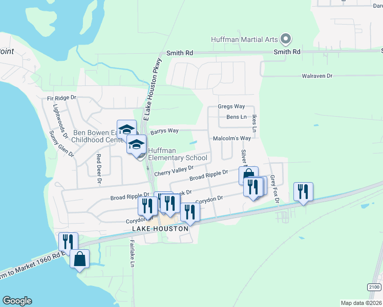 map of restaurants, bars, coffee shops, grocery stores, and more near 727 Pas Trail in Huffman