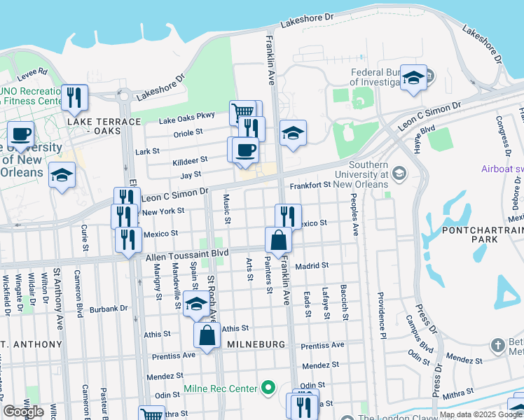 map of restaurants, bars, coffee shops, grocery stores, and more near 6317 Arts Street in New Orleans