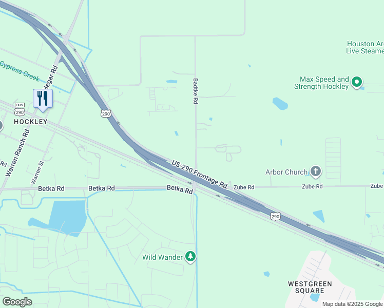 map of restaurants, bars, coffee shops, grocery stores, and more near 17245 Badtke Road in Hockley