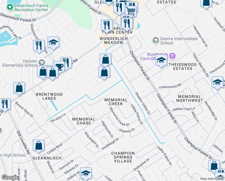 map of restaurants, bars, coffee shops, grocery stores, and more near 8819 Edenbridge Street in Spring
