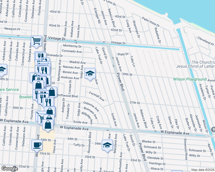 map of restaurants, bars, coffee shops, grocery stores, and more near 59 Schill Avenue in Kenner