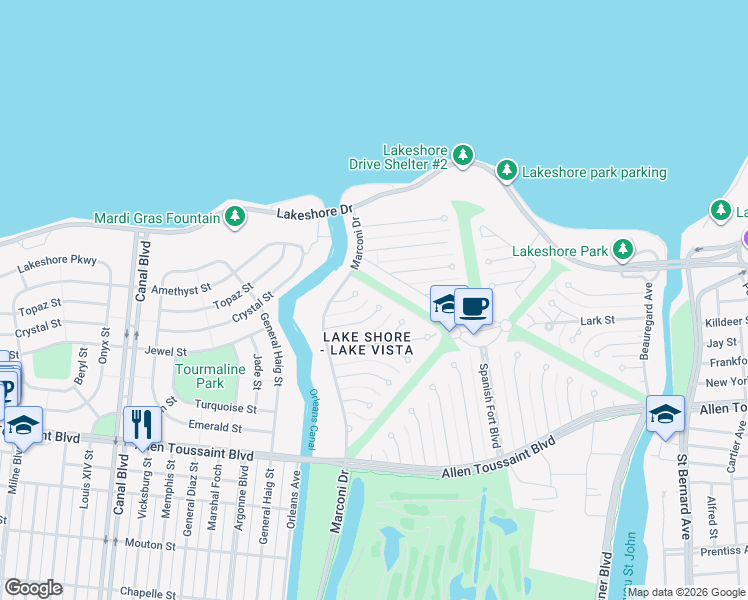 map of restaurants, bars, coffee shops, grocery stores, and more near 20 Snipe Street in New Orleans